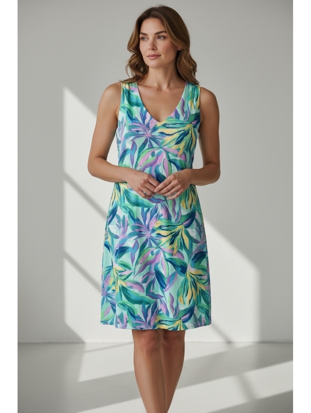 Caribbean Joe Women's Sleeveless Tropical Print Dress Size Small